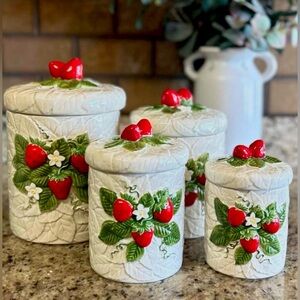 VINTAGE 1981 Sears & Roebuck 4-Piece Strawberry Canister Set. SUPER NICE!!!